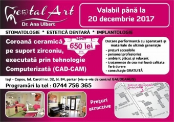 Imagine Coroana ceramica pe suport zirconiu in Iasi la 650 lei in loc de 950 lei ( 31% reducere)